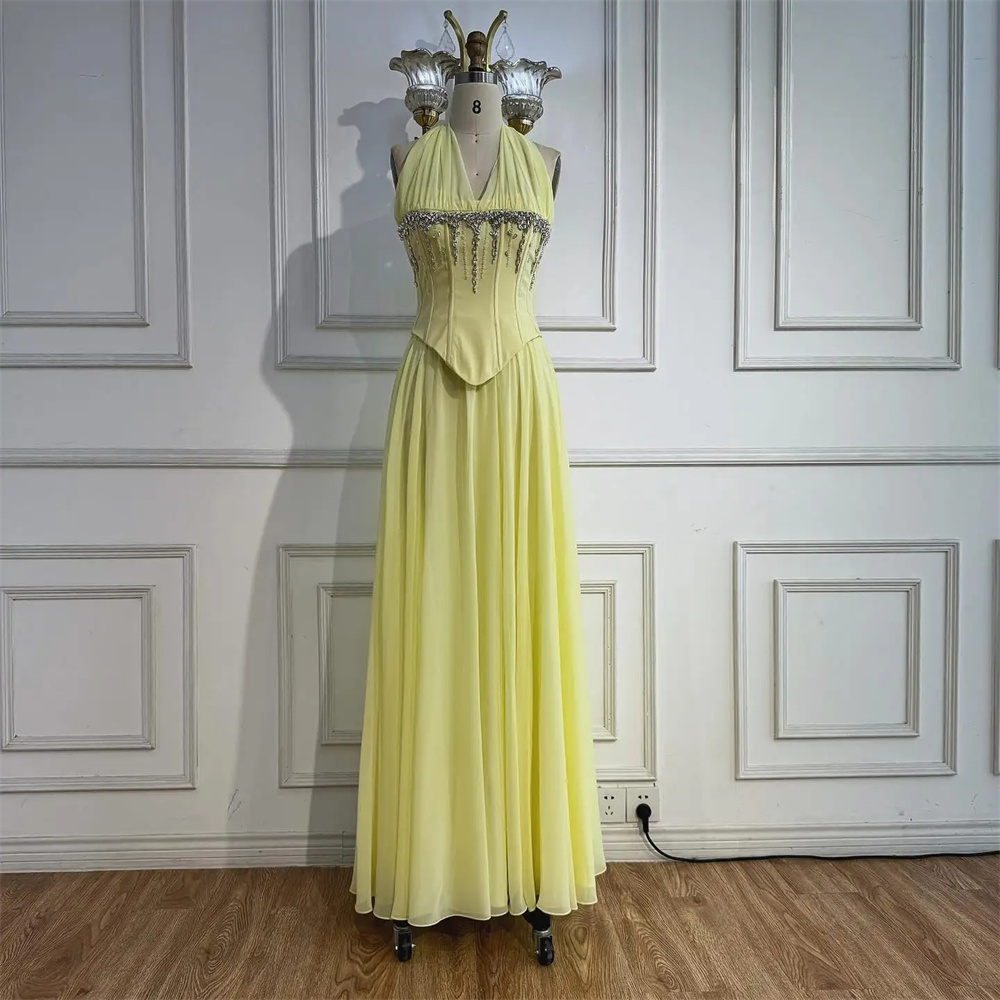 Custom yellow beaded halter-ne - مراجعة Crossfit Event وسعره